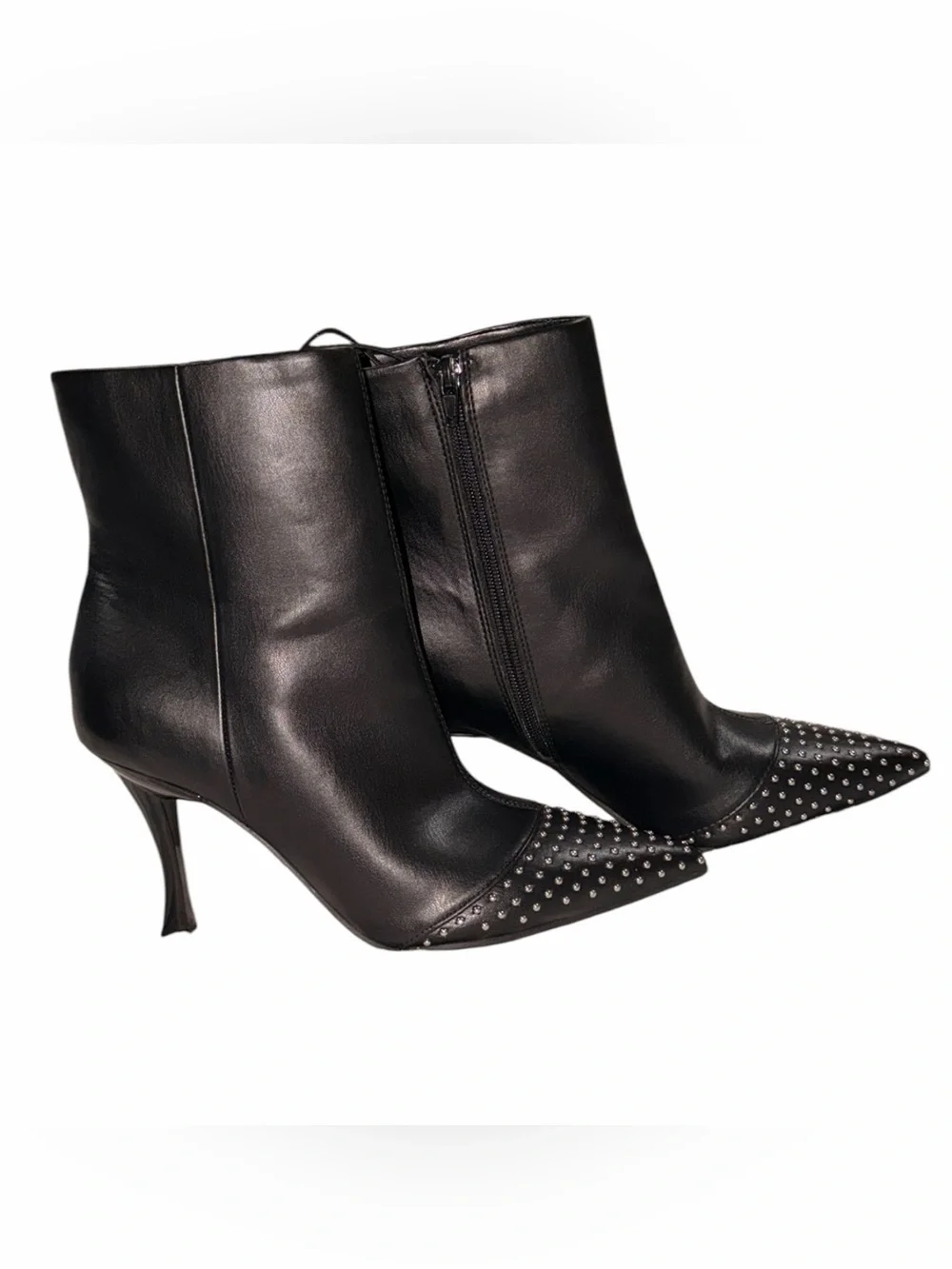 NEW Nine West Black Faux Leather Studded Pointed Toe Ankle Booties Size 10